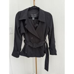 Yansi Fugel Black Microfiber Tailored Double Breasted Button Jacket Belt SZ 2